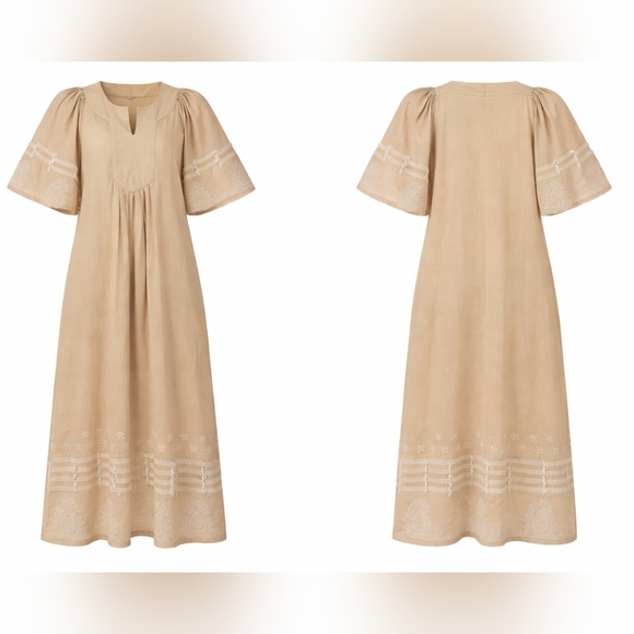 Tuckernuck Tnuck Beach Sand Dune Finley Caftan XL Cotton Midi Fringe Embroidered - Picture 2 of 5